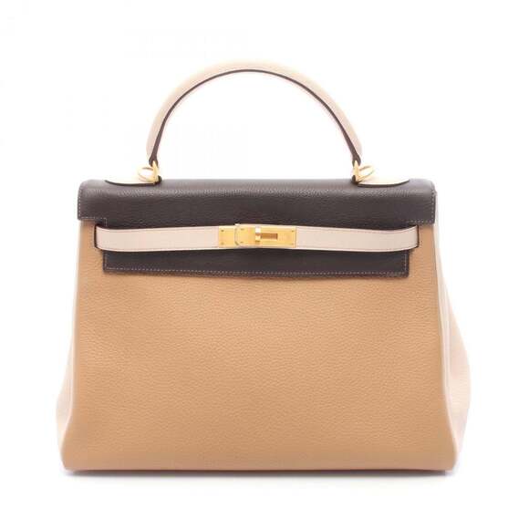 HERMES Handbags - Hermes Hermès Kelly 32 Tricolore, Argile, Tabac Camel, Chocolate, Taurillon C...